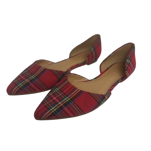J Crew Shoes Womens 7.5 Tartan Plaid Pointed Toe Flats D'Orsay Slip On Preppy - Picture 1 of 5